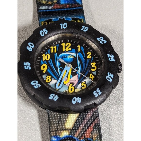 Flik Flak 2011 Rare Swiss Made Batman DC Comics Canvas Band Watch - Picture 1 of 8